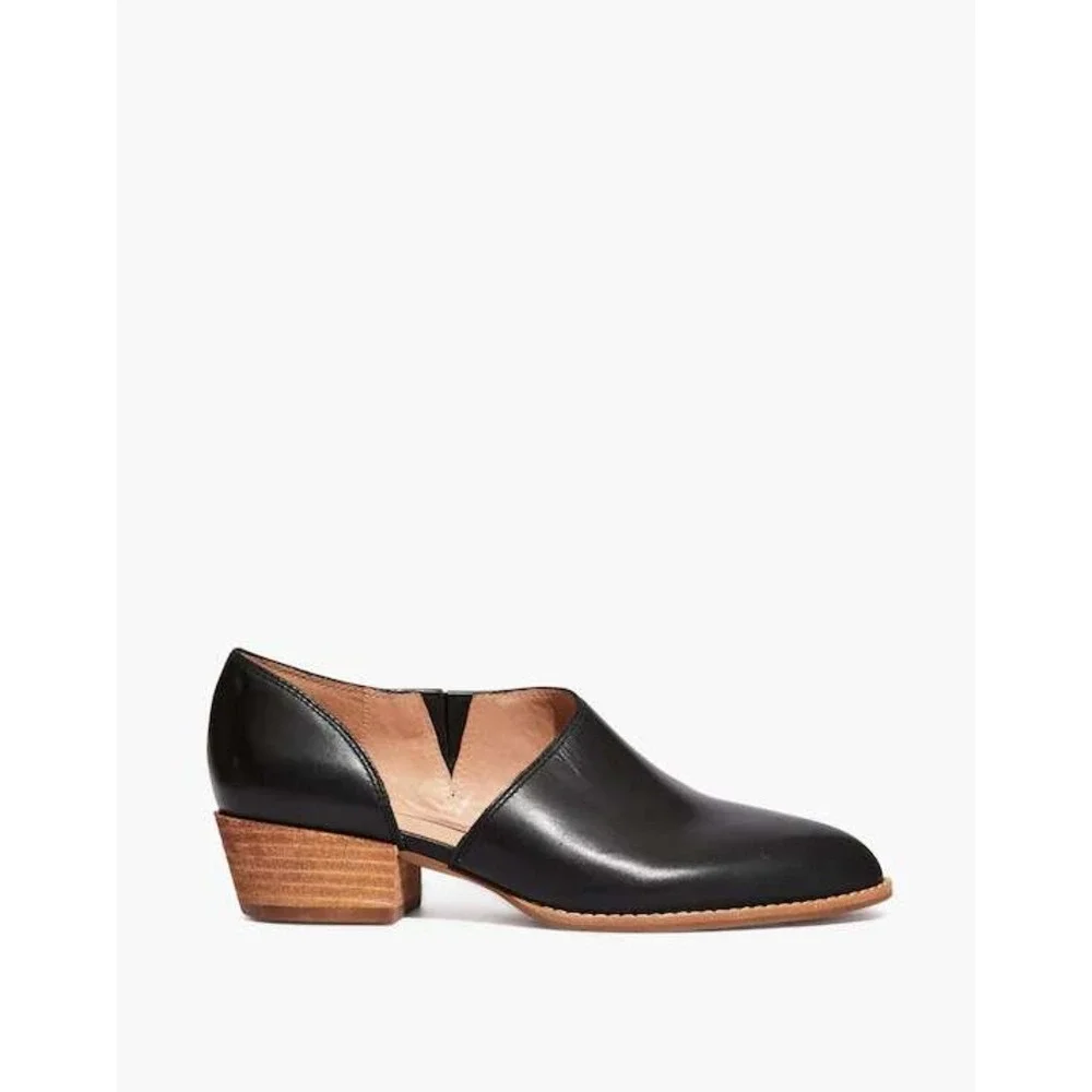 Madewell Shoe Lucie 9 True Black Leather D'Orsay Stacked Heel Bootie